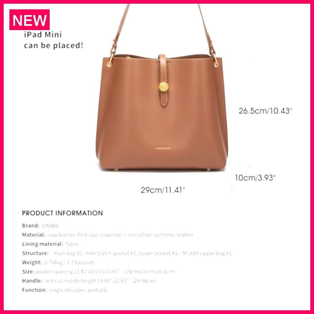 Genuine Leather Tote Bag Large Capacity Adjustable Shoulder Strap - Picture 4 of 8